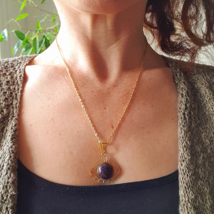 Rose Quartz Necklace Silver Eye of Protection / Third Eye / Hypoallergenic / Brass / Boho / Inca / Ethnic / Hypoallergenic / Illuminati