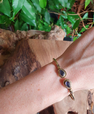 Bali Boho Brass Bracelet / Lapis Lazuli / Bangle / Ethnic / Rustic / Bohemian / Hippie / Gypsy / Psy / Adjustable