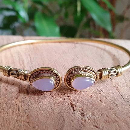 Bali Boho Brass Bracelet / Rose Quartz / Bangle / Ethnic / Rustic / Bohemian / Hippie / Gypsy / Psy / Adjustable