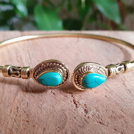 Bali Boho Brass Bracelet / Turquoise / Bangle / Ethnic / Rustic / Bohemian / Hippie / Gypsy / Psy / Adjustable