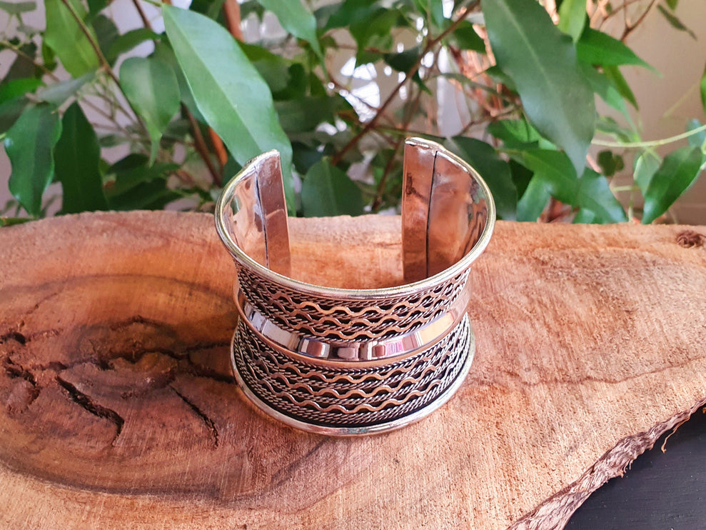 Textured Silver Cuff Bracelet / Tribal / Celtic / Boho / Ethnic / Rustic / Bohemian / Hippie / Jewellery / Adjustable / Unisex / Mens