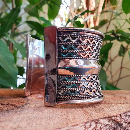 Textured Silver Cuff Bracelet / Tribal / Celtic / Boho / Ethnic / Rustic / Bohemian / Hippie / Jewellery / Adjustable / Unisex / Mens