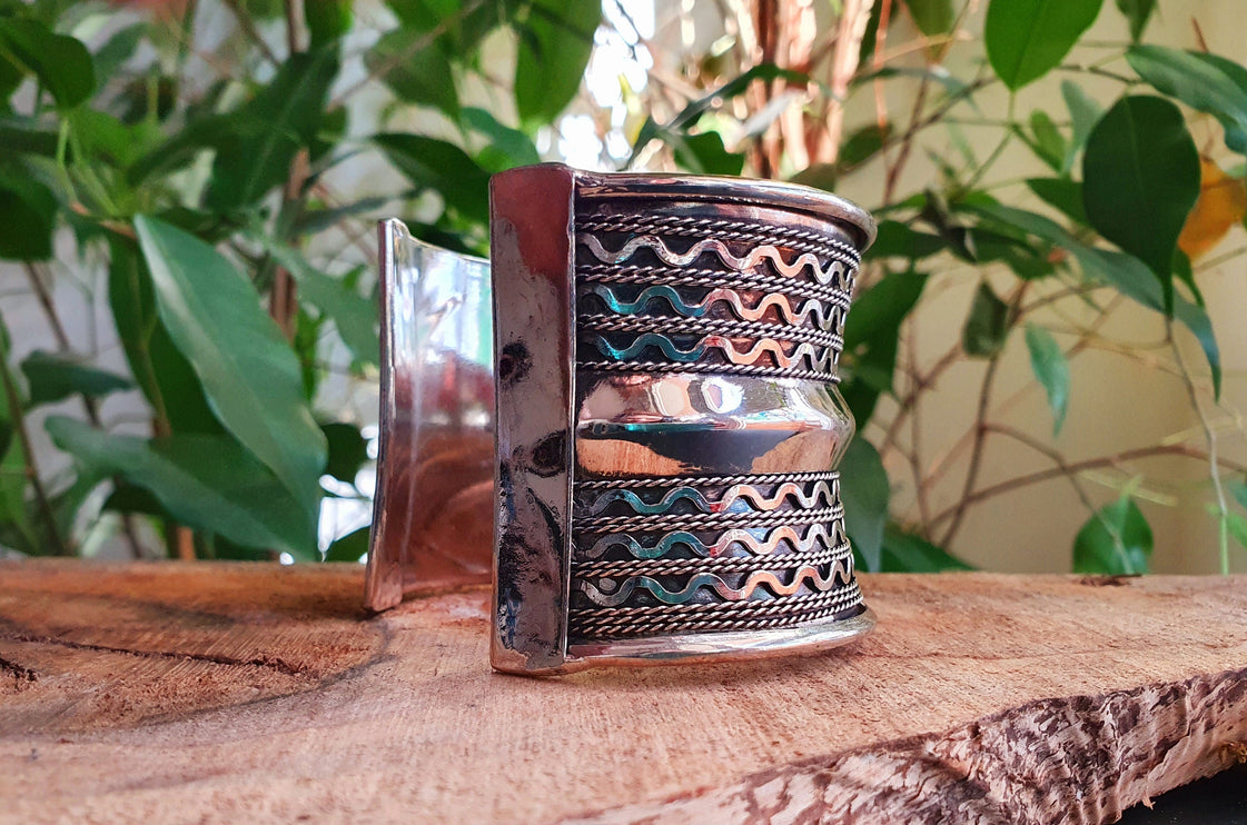 Textured Silver Cuff Bracelet / Tribal / Celtic / Boho / Ethnic / Rustic / Bohemian / Hippie / Jewellery / Adjustable / Unisex / Mens