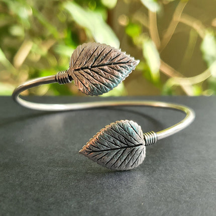 Silver Leaf Bracelet / Bangle / Nature / Plants / Garden / Ethnic / Rustic / Bohemian / Hippie / Gypsy / Jewellery / Body / Adjustable