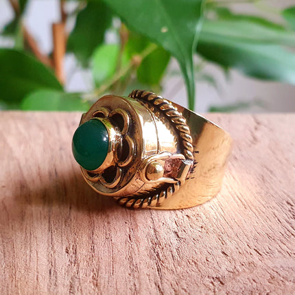 Gold Poison Ring / Brass & Green Onyx / Alchemy / Locket Ring / Boho / Bohemian / Rustic / Tribal / Gypsy / Festival / Healing / Festival