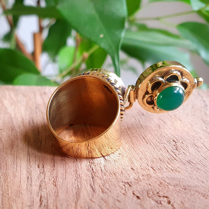 Gold Poison Ring / Brass & Green Onyx / Alchemy / Locket Ring / Boho / Bohemian / Rustic / Tribal / Gypsy / Festival / Healing / Festival