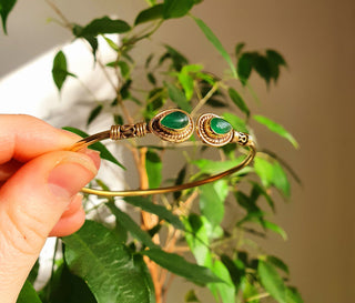 Bali Boho Brass Bracelet / Green Onyx / Bangle / Ethnic / Rustic / Bohemian / Hippie / Gypsy / Psy / Adjustable