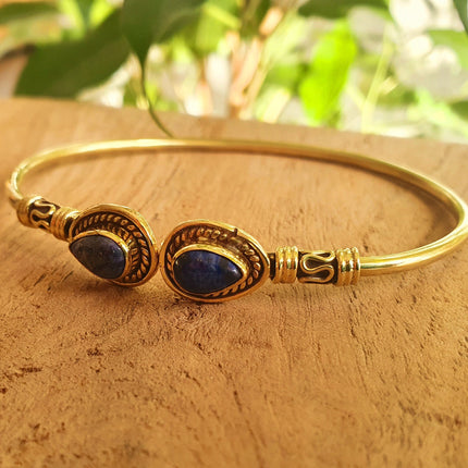 Bali Bracelet Jonc / Lapis Lazuli / Laiton / Boho / Bangle / Tribal / Hippie / Rustique / Ethnique / Bohème