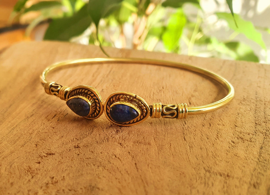 Bali Bracelet Jonc / Lapis Lazuli / Laiton / Boho / Bangle / Tribal / Hippie / Rustique / Ethnique / Bohème