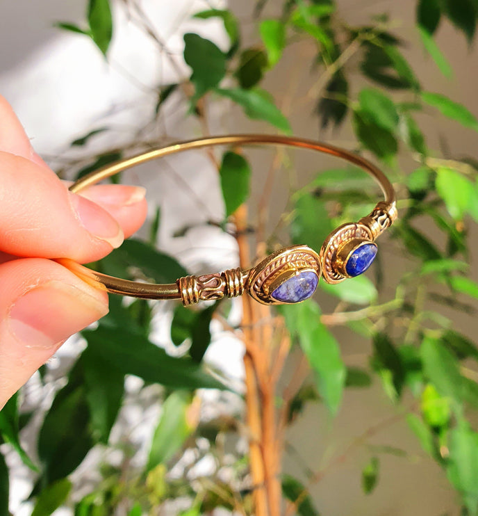 Bali Bracelet Jonc / Lapis Lazuli / Laiton / Boho / Bangle / Tribal / Hippie / Rustique / Ethnique / Bohème