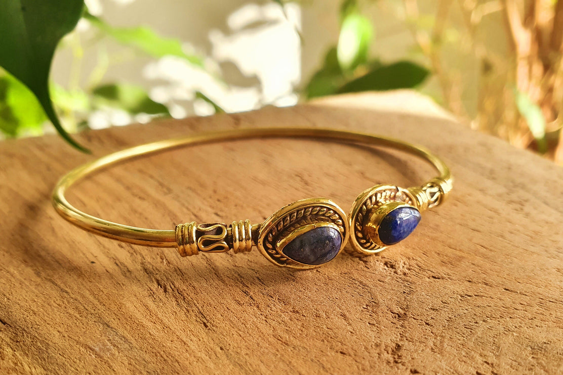 Bali Bracelet Jonc / Lapis Lazuli / Laiton / Boho / Bangle / Tribal / Hippie / Rustique / Ethnique / Bohème