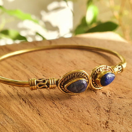 Bali Boho Brass Bracelet / Lapis Lazuli / Bangle / Ethnic / Rustic / Bohemian / Hippie / Gypsy / Psy / Adjustable