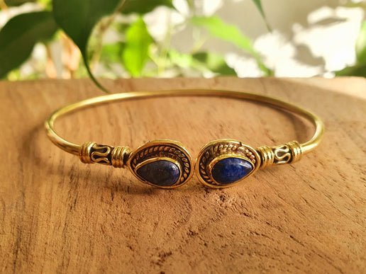 Bali Bracelet Jonc / Lapis Lazuli / Laiton / Boho / Bangle / Tribal / Hippie / Rustique / Ethnique / Bohème