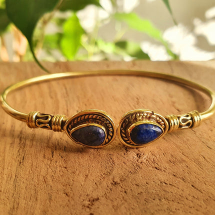 Bali Boho Brass Bracelet / Lapis Lazuli / Bangle / Ethnic / Rustic / Bohemian / Hippie / Gypsy / Psy / Adjustable