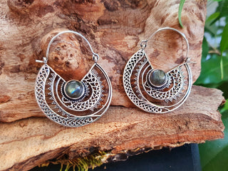 Silver Ethnic Labradorite Earrings Ethnic, Blue Stone , rustic, yoga, hippie, gypsy, pretty, psy, boho, bohemian, festival