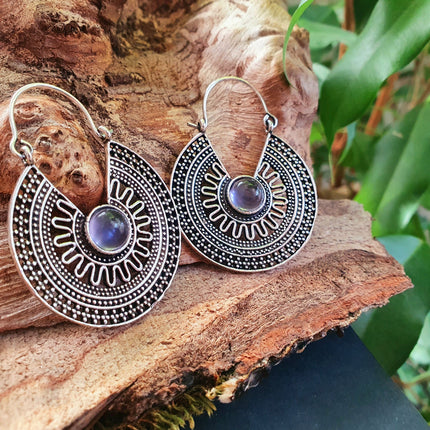 Amethyst & Silver Hoop Earrings Ethnic, rustic, yoga, hippie, gypsy, pretty, psy, boho, bohemian, festival