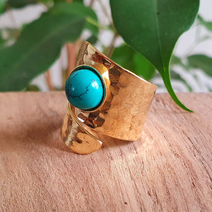 Ethnic style Brass & Turquoise Ring / Adjustable / Boho / Bohemian / Psy / Rustic / Tribal / Gypsy / Festival / Healing / Festival