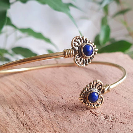 Lapis Lazuli Bracelet / Gold Bangle / Brass / Ethnic / Rustic / Bohemian / Hippie / Gypsy / Love / Jewellery / Body / Adjustable