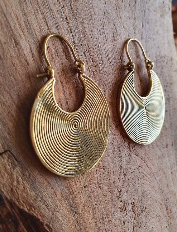 Geometric Circle Tribal Brass earrings; Boho Ethnic Rustic Indian Festival Psy Gypsy Spiral Hippie Tribal style