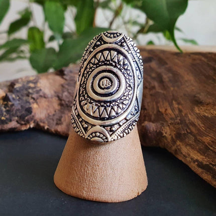 Grande Bague Touareg Argent / Homme / Mixte / Aztèque / Bohème / Boho/ Mandala / Psy / Géométrique / Gypsy / Ethnique / Rustique / Hippie