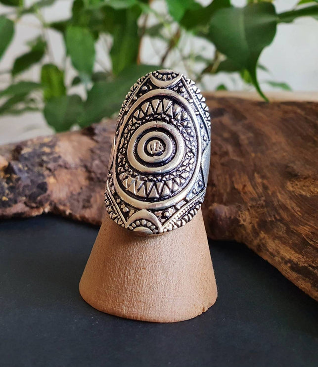 Grande Bague Touareg Argent / Homme / Mixte / Aztèque / Bohème / Boho/ Mandala / Psy / Géométrique / Gypsy / Ethnique / Rustique / Hippie