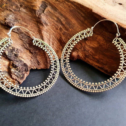 Extra Large Silver Hoop Earrings; Boho Ethnic Rustic Indian Festival Psy Gypsy Spiral Hippie style