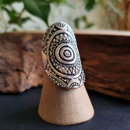 Grande Bague Touareg Argent / Homme / Mixte / Aztèque / Bohème / Boho/ Mandala / Psy / Géométrique / Gypsy / Ethnique / Rustique / Hippie