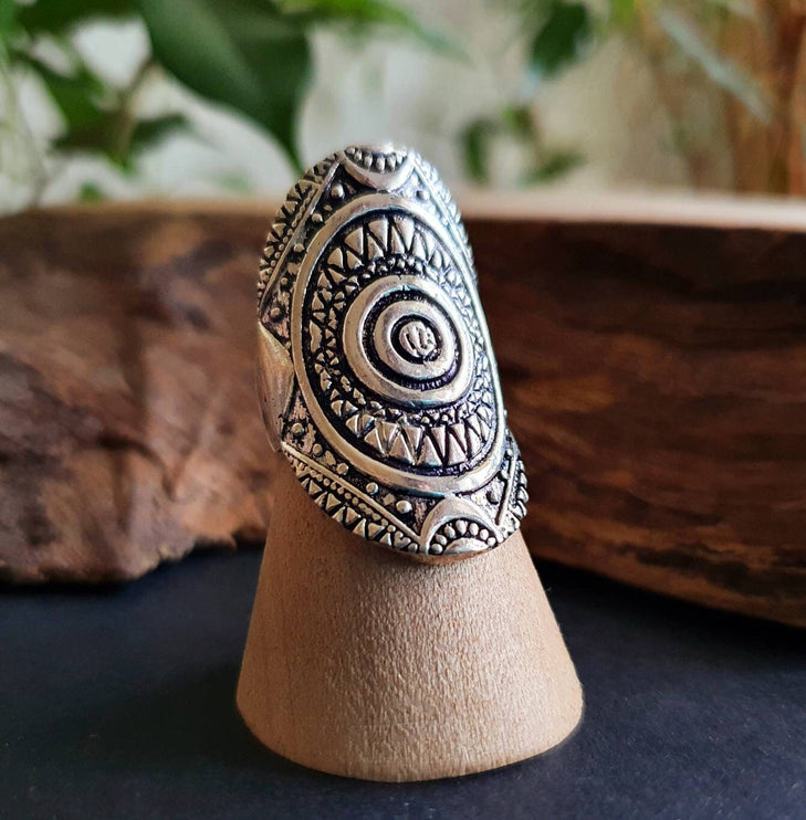 Grande Bague Touareg Argent / Homme / Mixte / Aztèque / Bohème / Boho/ Mandala / Psy / Géométrique / Gypsy / Ethnique / Rustique / Hippie