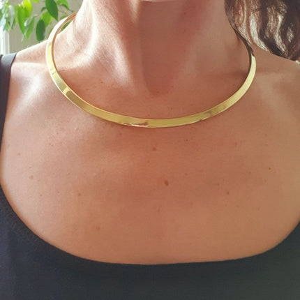 Gold Choker Brass Necklace / Rustic / Gypsy / Lightweight / Boho / Tribal / Hippie / Rustic / Vegan /