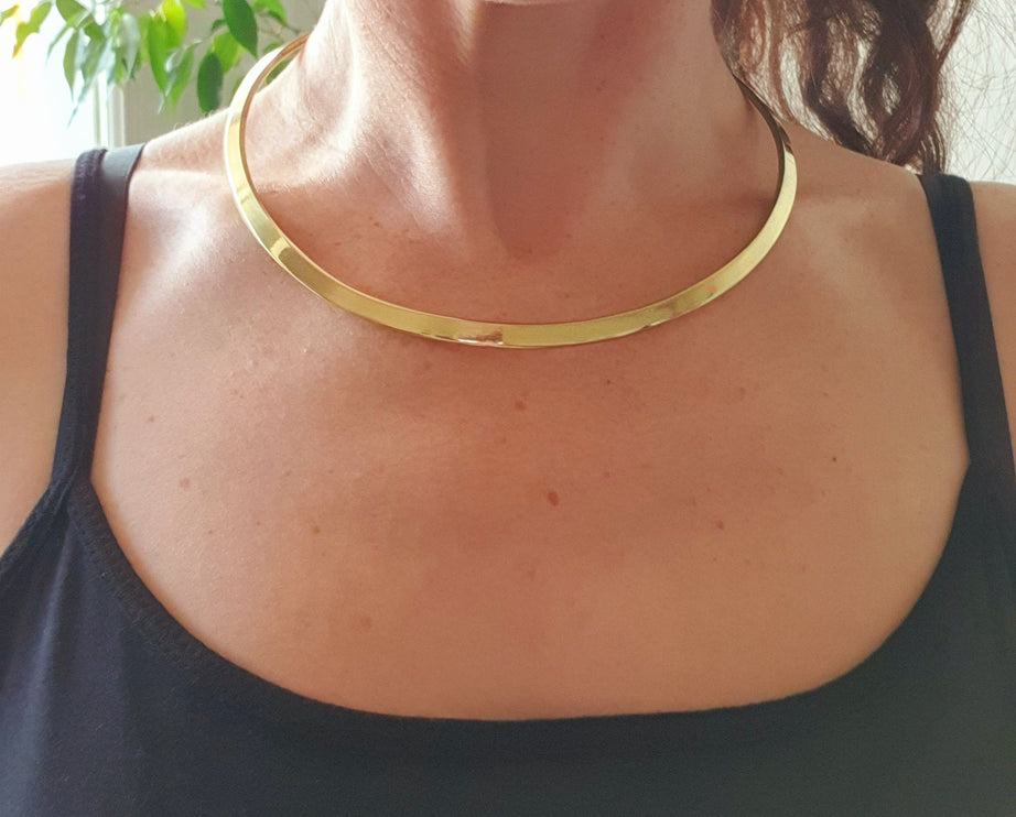 Gold Choker Brass Necklace / Rustic / Gypsy / Lightweight / Boho / Tribal / Hippie / Rustic / Vegan /