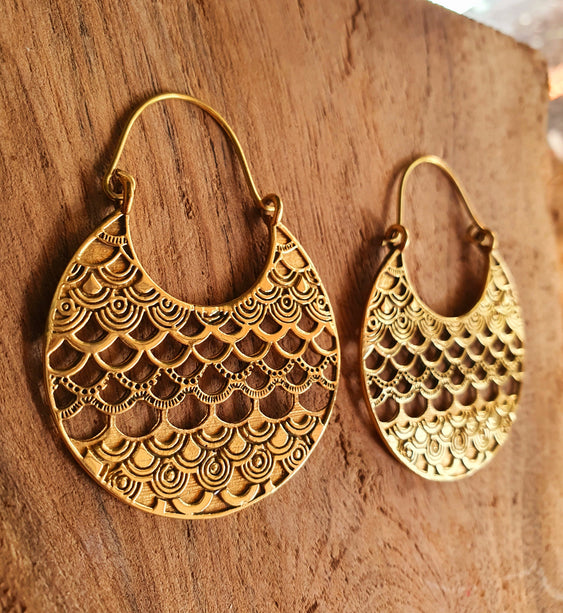 Golden Peacock Feather Earrings / Birds / Animals / Nature / Wildlife / Tropical / Boho / Ethnic / Hoops /