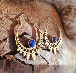 Lapis Lazuli & Brass Spiky Hoop Earrings Ethnic, rustic, yoga, hippie, gypsy, pretty, psy, boho, bohemian, festival