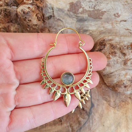 Labradorite & Brass Spiky Hoop Earrings Ethnic, rustic, yoga, hippie, gypsy, pretty, psy, boho, bohemian, festival