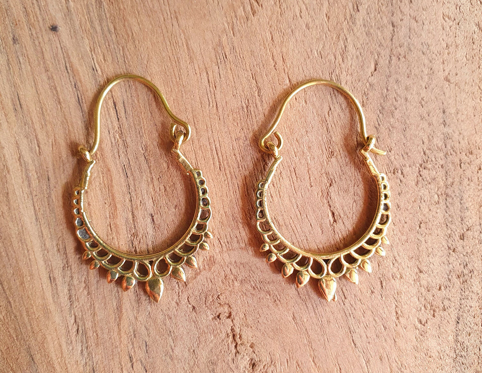 Small Boho Gold Hoop Earrings; Ethnic, Geometric, Small, Rustic, Yoga, Hippie, Gypsy, Pretty, Ssy, Boho, Bohemian, Festival