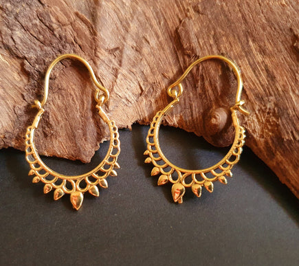 Small Boho Gold Hoop Earrings; Ethnic, Geometric, Small, Rustic, Yoga, Hippie, Gypsy, Pretty, Ssy, Boho, Bohemian, Festival