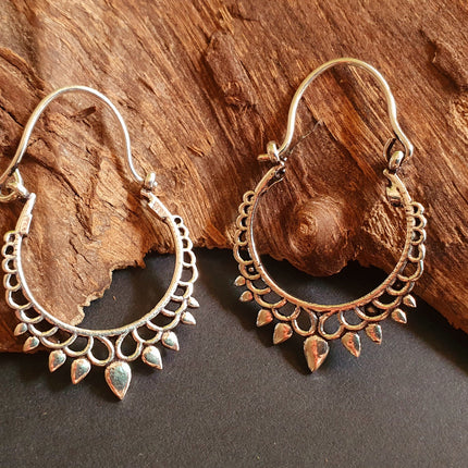 Small Boho Silver Hoop Earrings; Ethnic, Geometric, Small, Rustic, Yoga, Hippie, Gypsy, Pretty, Ssy, Boho, Bohemian, Festival