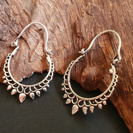 Small Boho Silver Hoop Earrings; Ethnic, Geometric, Small, Rustic, Yoga, Hippie, Gypsy, Pretty, Ssy, Boho, Bohemian, Festival