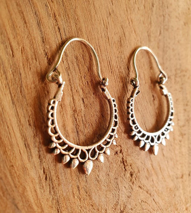 Small Boho Silver Hoop Earrings; Ethnic, Geometric, Small, Rustic, Yoga, Hippie, Gypsy, Pretty, Ssy, Boho, Bohemian, Festival