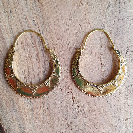 Golden Afghani Hoop Earrings; Ethnic, Geometric, Small, Rustic, Yoga, Hippie, Gypsy, Pretty, Ssy, Boho, Bohemian, Festival