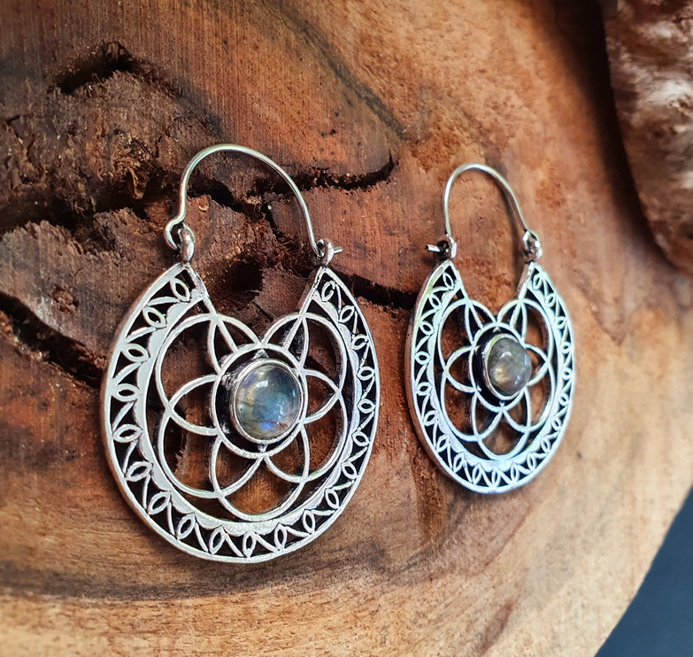 Silver Ethnic Labradorite Earrings Ethnic, Blue Stone , rustic, yoga, hippie, gypsy, pretty, psy, boho, bohemian, festival