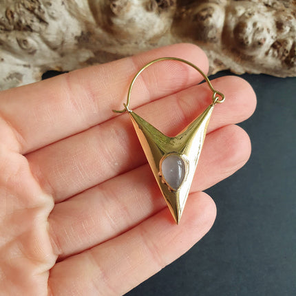 Geometric Triangle Rose Quartz & Brass Earrings / Tribal / Mandala / Ethnic / Rustic / Yoga / Boho / Bohemian / Festival Fashion / Gifts