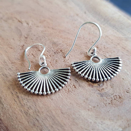 Boho Fan Drop Silver Earrings; Hypoallergenic Ethnic, Geometric, Small, Rustic, Yoga, Hippie, Gypsy, Pretty, Ssy, Boho, Bohemian, Festival