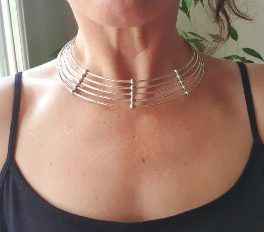 Silver Ethnic Choker / Necklace / Boho/ Rustique / Gypsy / Lightweight / Boho / Tribal / Hippie / Rustic / Vegan /