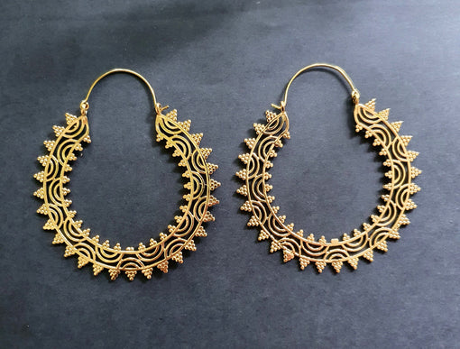 Extra large Brass Hoop Earrings; Boho Ethnic Rustic Indian Festival Psy Gypsy Spiral Hippie style