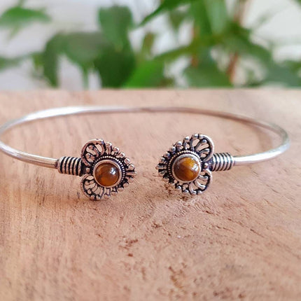 Boho Heart Bracelet / Bangle / Tiger Eye / Silver / Ethnic / Rustic / Bohemian / Hippie / Gypsy / Love / Jewellery / Body / Adjustable