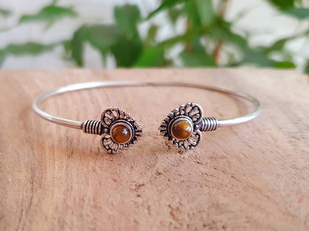 Boho Heart Bracelet / Bangle / Tiger Eye / Silver / Ethnic / Rustic / Bohemian / Hippie / Gypsy / Love / Jewellery / Body / Adjustable