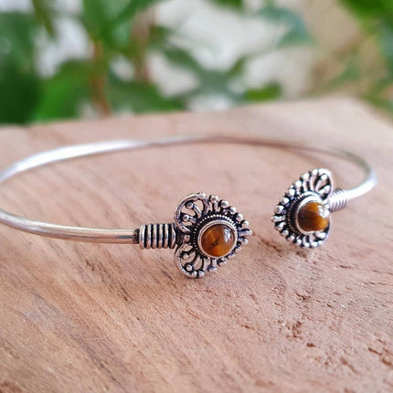 Boho Heart Bracelet / Bangle / Tiger Eye / Silver / Ethnic / Rustic / Bohemian / Hippie / Gypsy / Love / Jewellery / Body / Adjustable