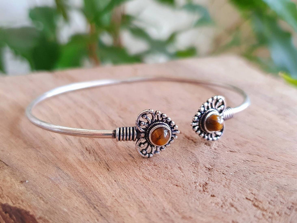 Boho Heart Bracelet / Bangle / Tiger Eye / Silver / Ethnic / Rustic / Bohemian / Hippie / Gypsy / Love / Jewellery / Body / Adjustable