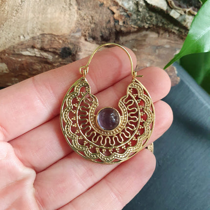 Golden Amethyst Earrings Ethnic, rustic, yoga, hippie, gypsy, pretty, psy, boho, bohemian, festival