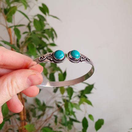 Turquoise Bracelet / Bangle / Silver / Ethnic / Rustic / Bohemian / Hippie / Gypsy / Psy / Chic / Jewellery / Body / Adjustable